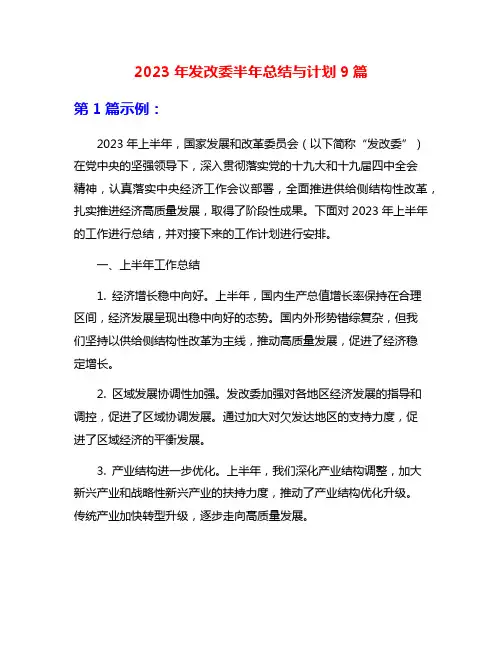 2023年发改委半年总结与计划9篇