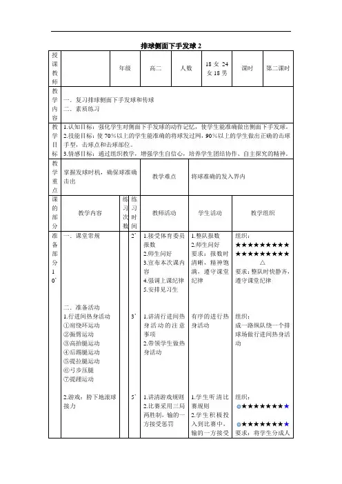 高中排球侧面下手发球2教案