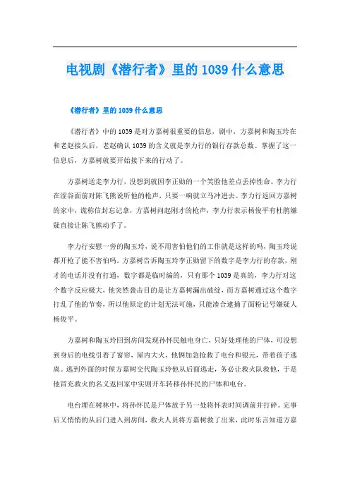 电视剧《潜行者》里的1039什么意思