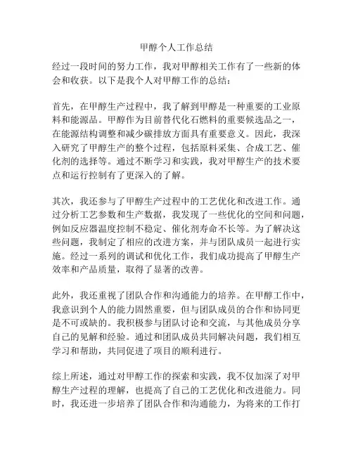 甲醇个人工作总结