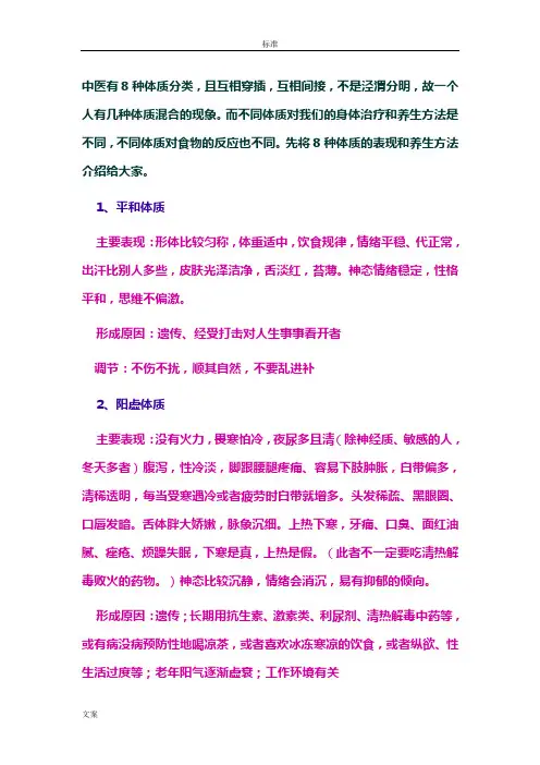 精深中医有8种体质分类