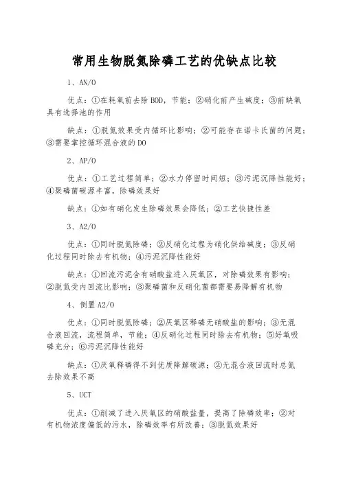 常用生物脱氮除磷工艺的优缺点比较