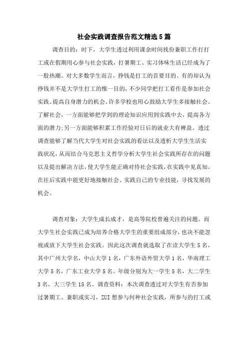 社会实践调查报告范文精选5篇