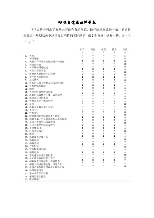 90项自觉症状评量表