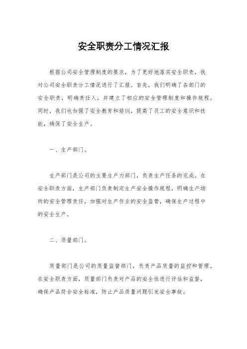 安全职责分工情况汇报