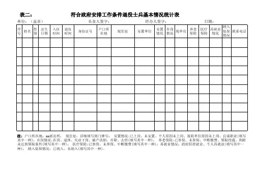 符合政府安排工作条件退役士兵基本情况统计表