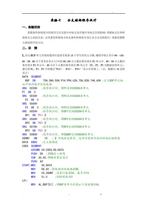 汇编语言分支结构程序设计