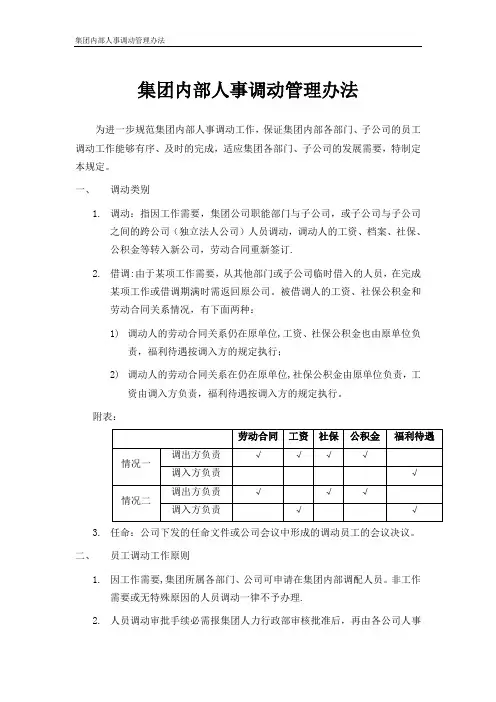 公司内部人事调动管理办法(附：表格+协议)