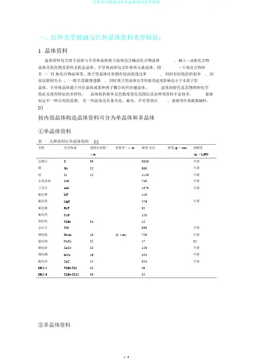 红外光学玻璃及红外晶体材料光学特性