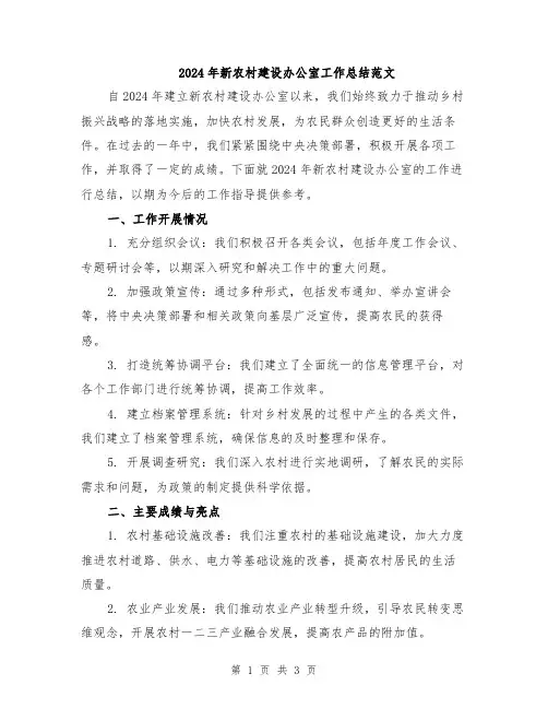2024年新农村建设办公室工作总结范文