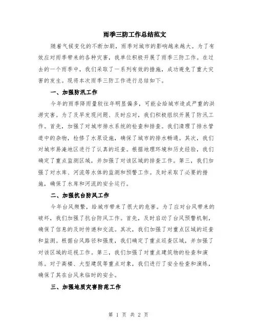 雨季三防工作总结范文
