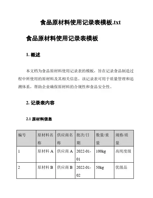 食品原材料使用记录表模板