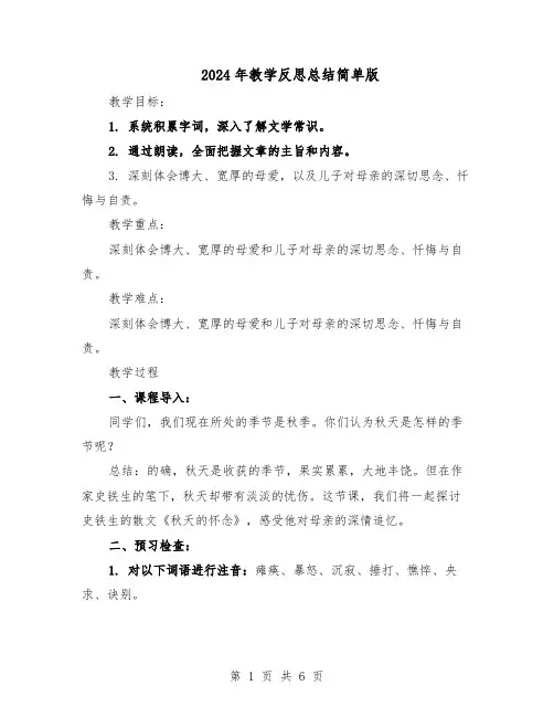 2024年教学反思总结简单版（二篇）