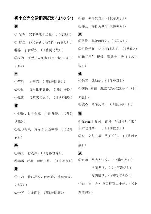 初中文言文常用词语汇编字