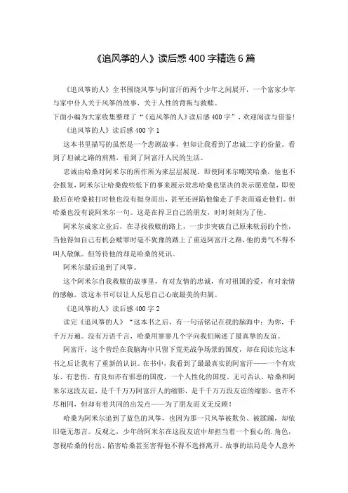 《追风筝的人》读后感400字精选6篇