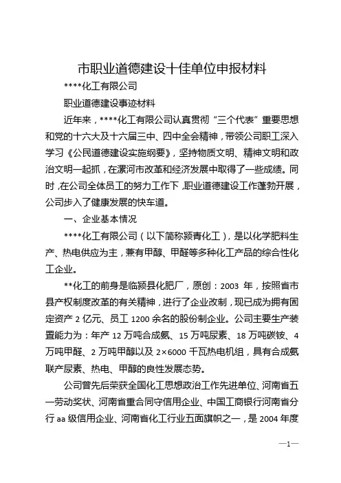 市职业道德建设十佳单位申报材料