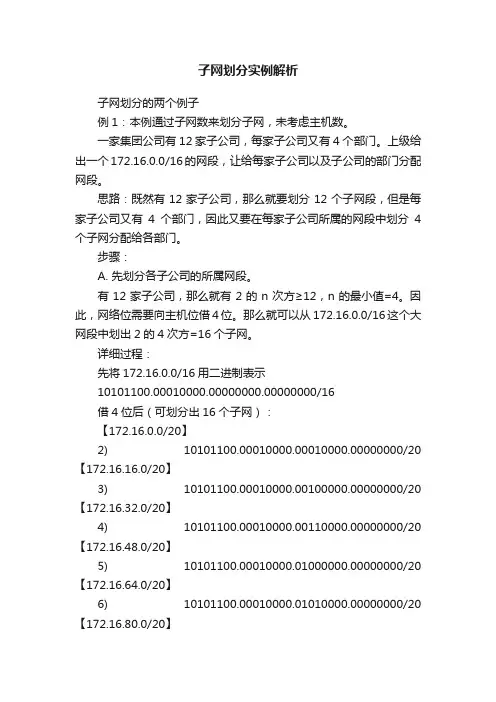 子网划分实例解析
