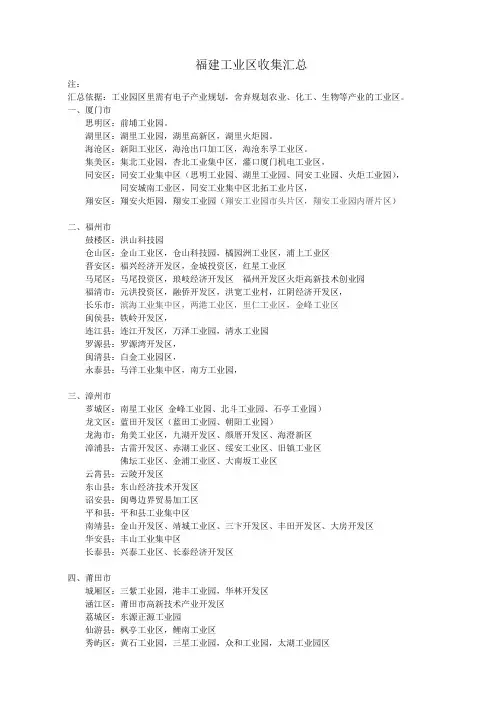 福建工业区汇总(电子产业)