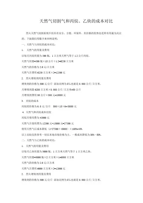 天然气和乙炔、丙烷成本比较