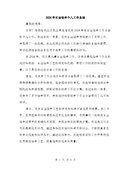 2024年石油钻井个人工作总结(二篇)
