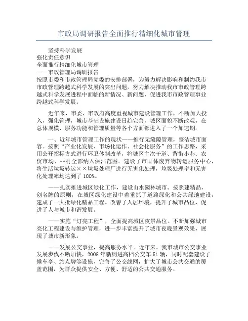 市政局调研报告全面推行精细化城市管理