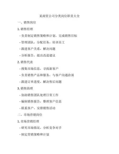 某商贸公司分类岗位职责大全