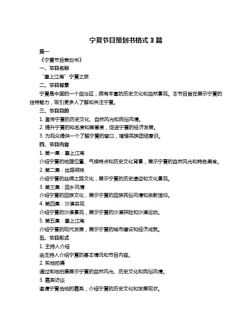 宁夏节目策划书格式3篇