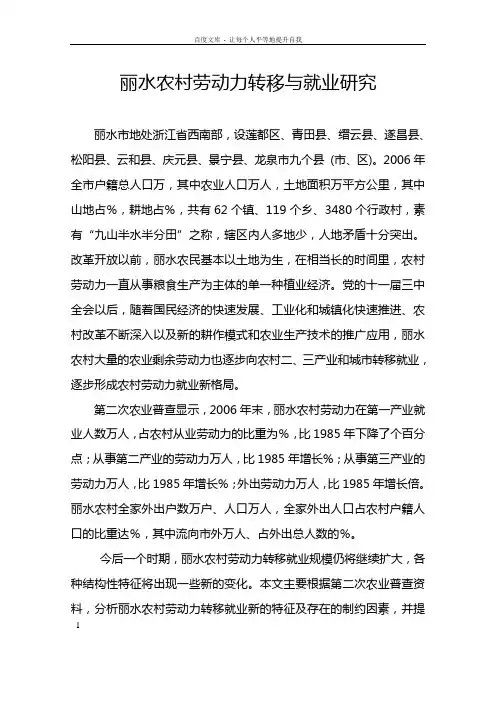 丽水农村劳动力转移与就业研究