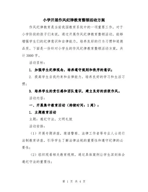 小学开展作风纪律教育整顿活动方案