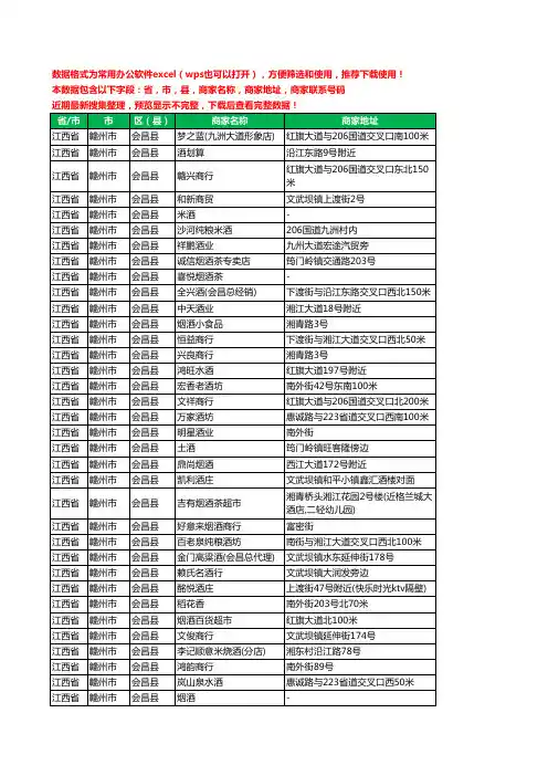 2020新版江西省赣州市会昌县酒水批发工商企业公司商家名录名单联系电话号码地址大全87家
