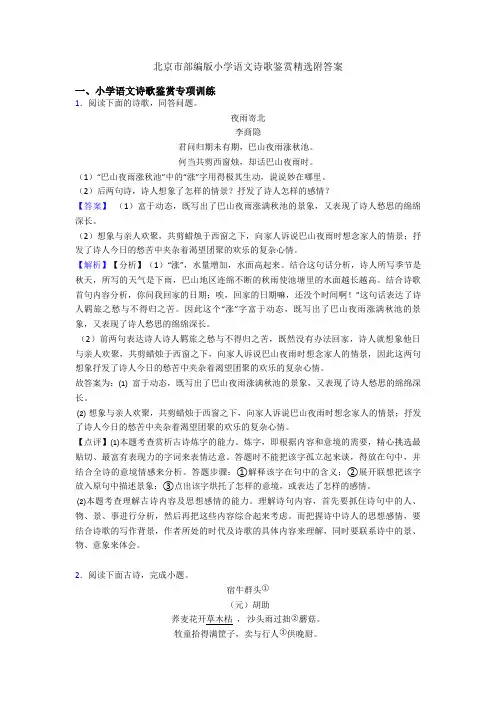 北京市部编版小升初语文诗歌鉴赏精选附答案