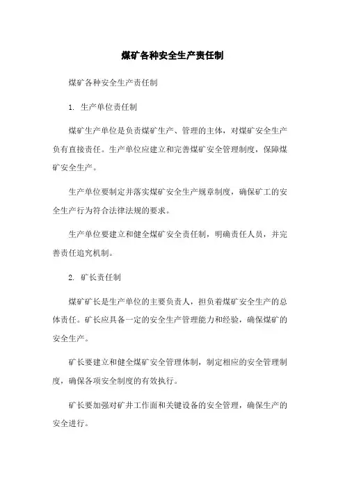 煤矿各种安全生产责任制