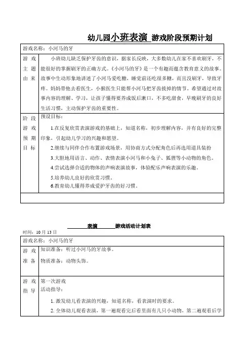 幼儿园小班表演游戏 《小河马的牙》