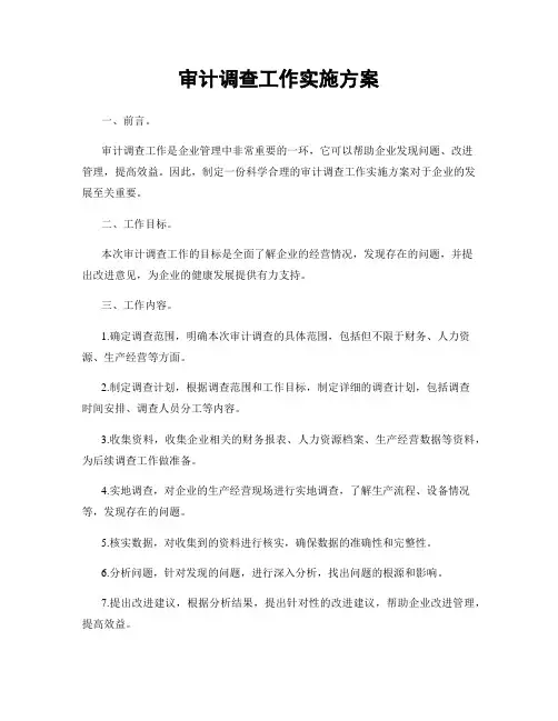 审计调查工作实施方案