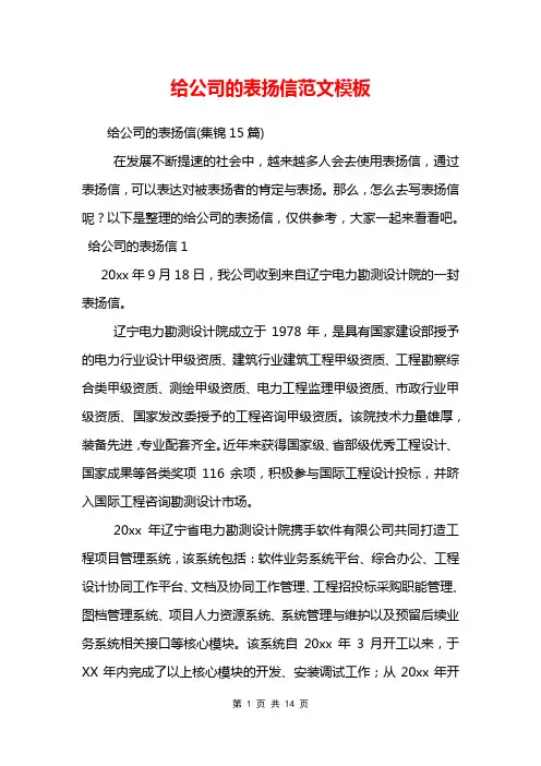 给公司的表扬信范文模板
