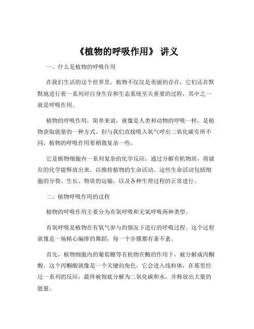 《植物的呼吸作用》 讲义