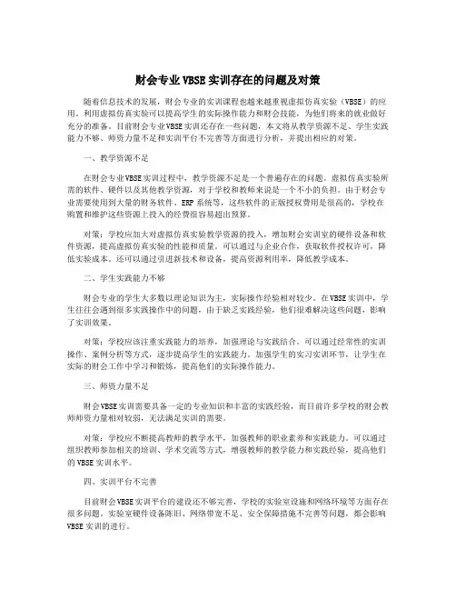 财会专业VBSE实训存在的问题及对策