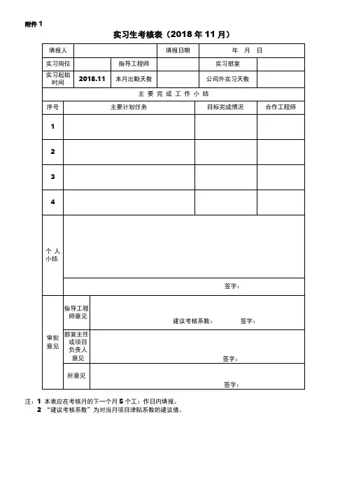 实习生考核考勤表详细