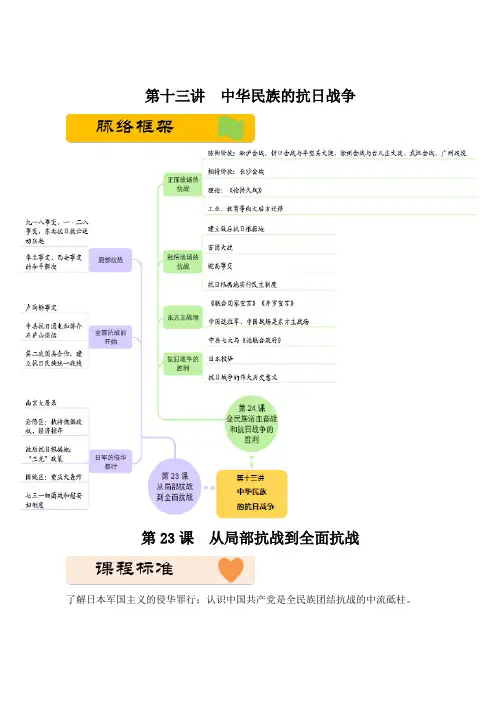 第十三讲  抗日战争-2023届艺考生高考历史复习宝典(中外历史纲要上)