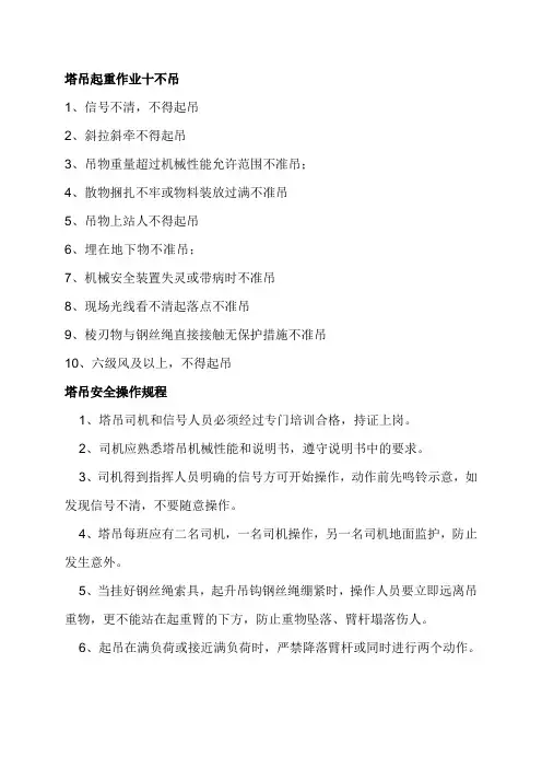 塔吊起重作业十不吊