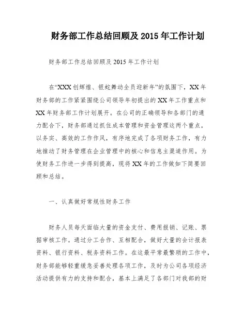 财务部工作总结回顾及2015年工作计划