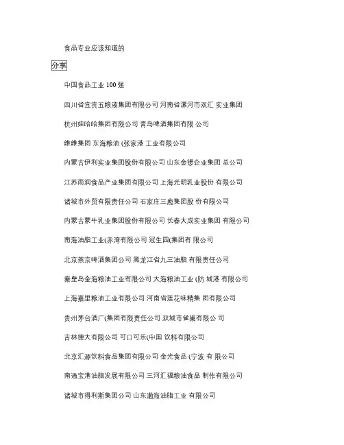 中国食品企业100强.