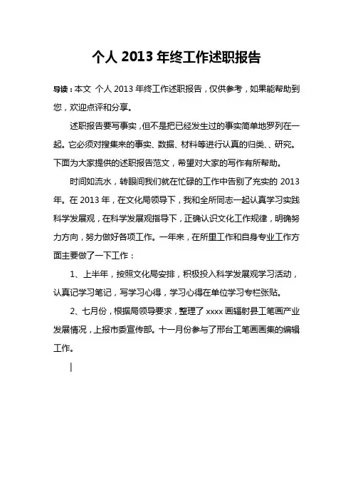 个人2013年终工作述职报告