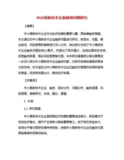 中小高新技术企业融资问题研究