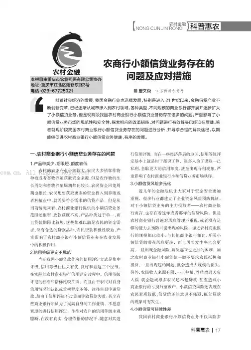 农商行小额信贷业务存在的问题及应对措施