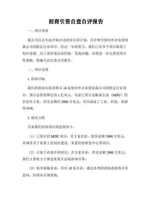 招商引资自查自评报告