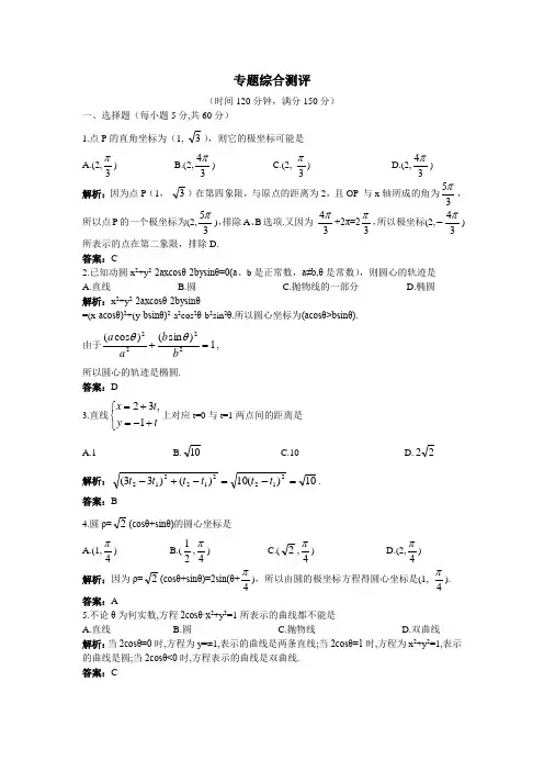 数学选修4-4专题综合测评附答案 含解析 精品