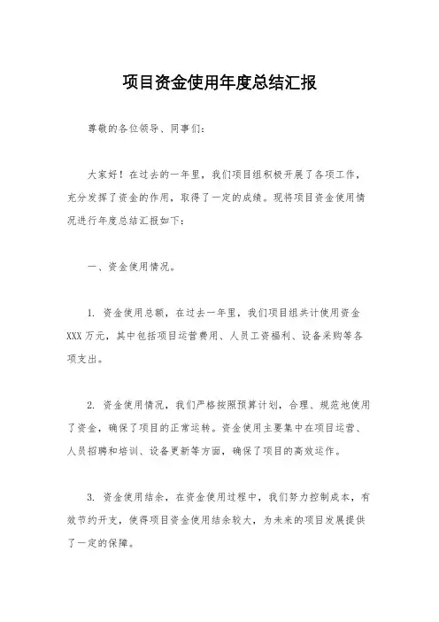 项目资金使用年度总结汇报