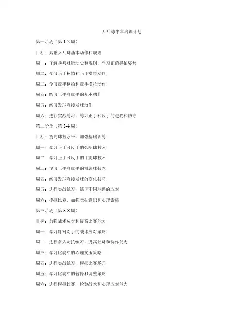 乒乓球半年培训计划
