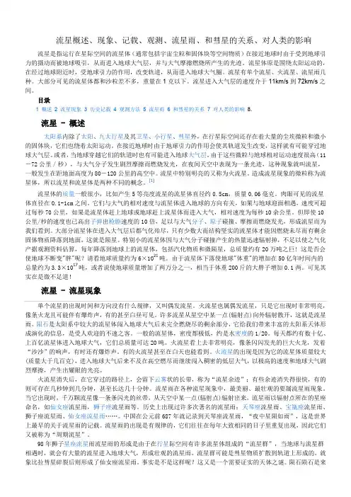 流星概述、现象、记载、观测、流星雨、和彗星的关系、对人类的影响